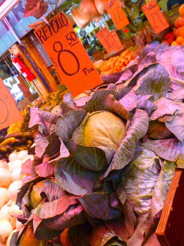 Cabbages on display at Los Globos open air market, in Ensenada, Baja California Norte, Mexico.